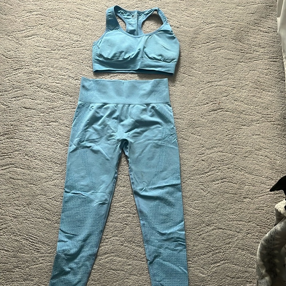 Two Piece Workout Set in Light Blue Size Medium